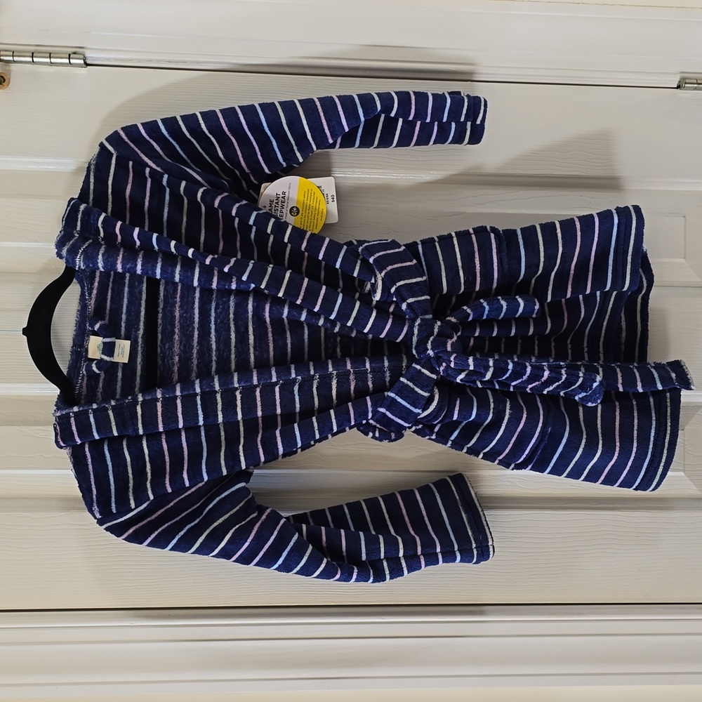 THEREABOUTS BLUE STRIPED TODDLER BOYS OR GIRLS HOODED ROBE SIZE XS 6/6X